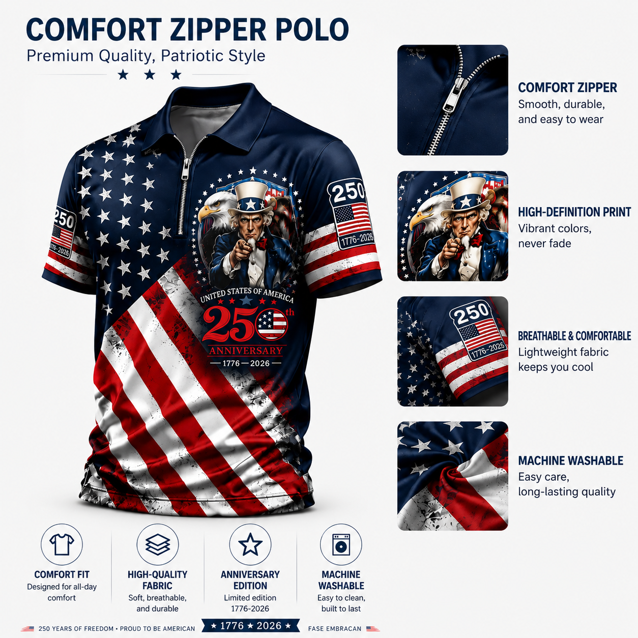 Patriotic American Flag Polo Golf Shirt for Men