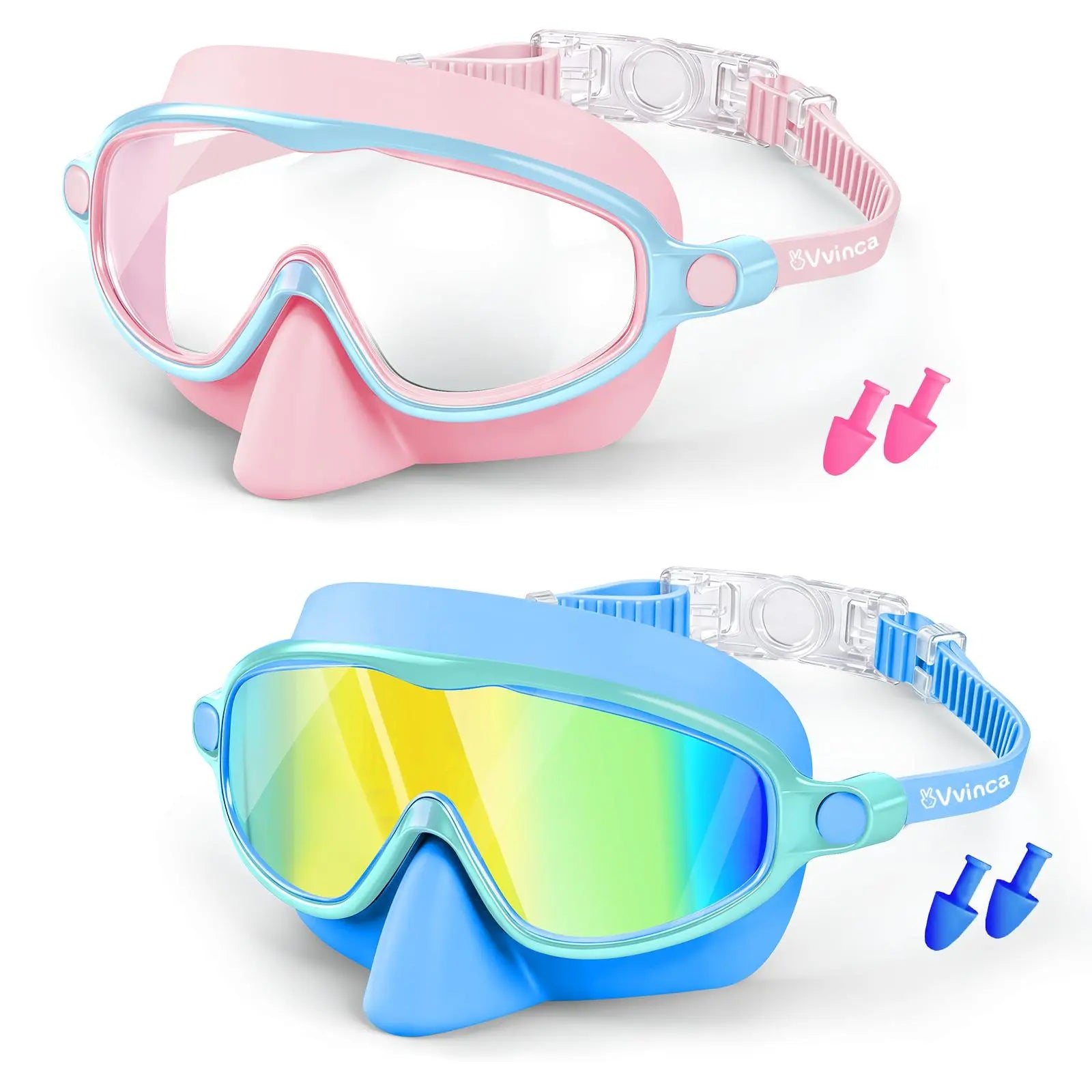 Swim Goggles 2 Pcs with Nose Cover for Ages 3-12+ Kids