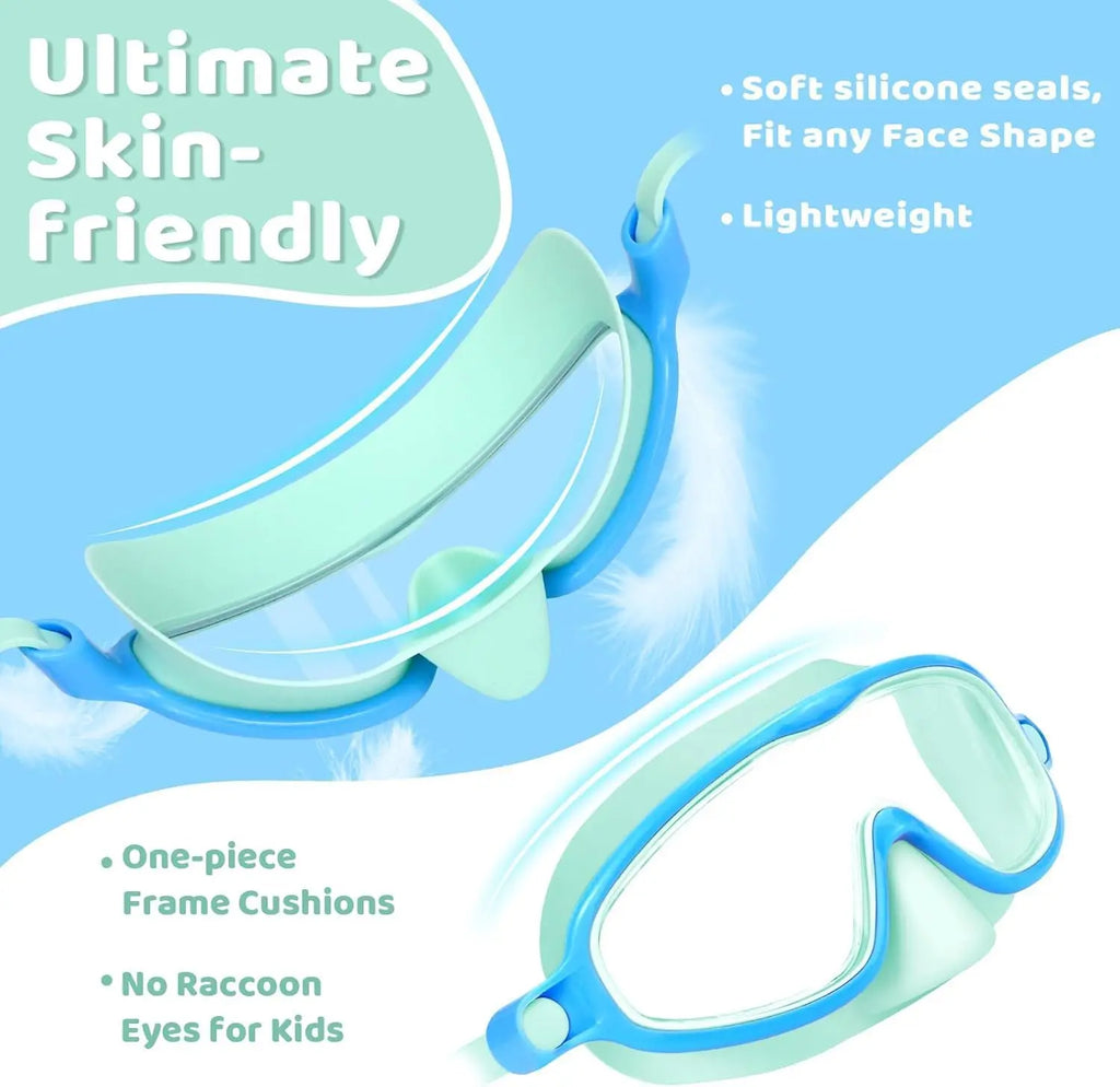 Swim Goggles 2 Pcs with Nose Cover for Ages 3-12+ Kids