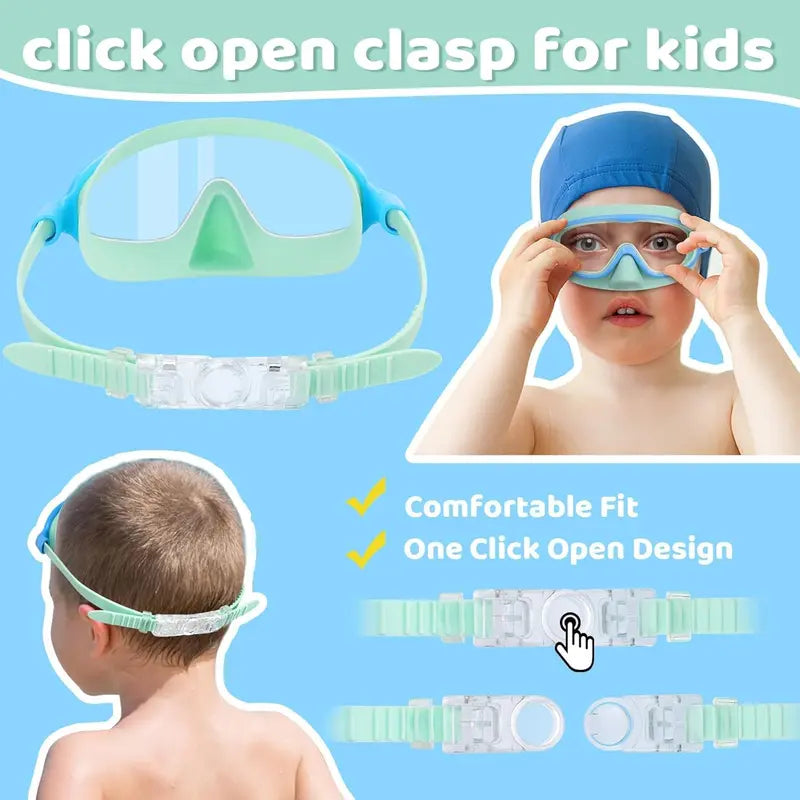 Swim Goggles 2 Pcs with Nose Cover for Ages 3-12+ Kids