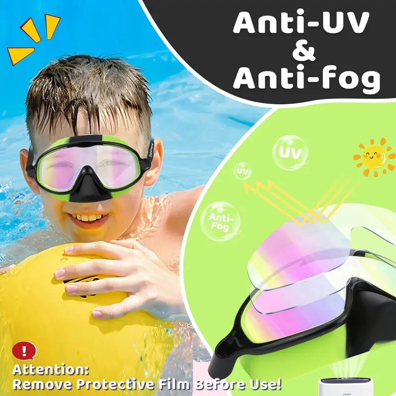 Swim Goggles 2 Pcs with Nose Cover for Ages 3-12+ Kids