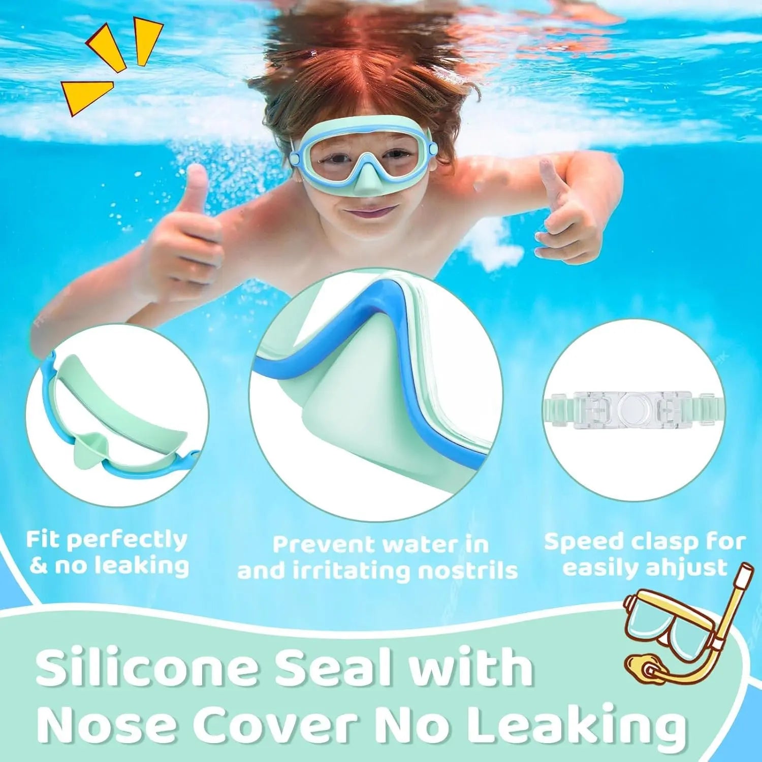 Swim Goggles 2 Pcs with Nose Cover for Ages 3-12+ Kids