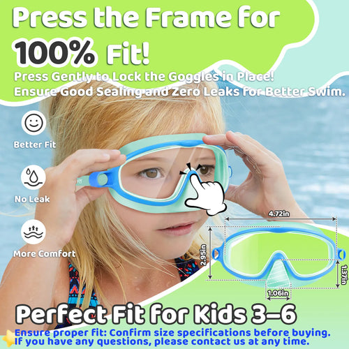 Swim Goggles 2 Pcs with Nose Cover for Ages 3-12+ Kids