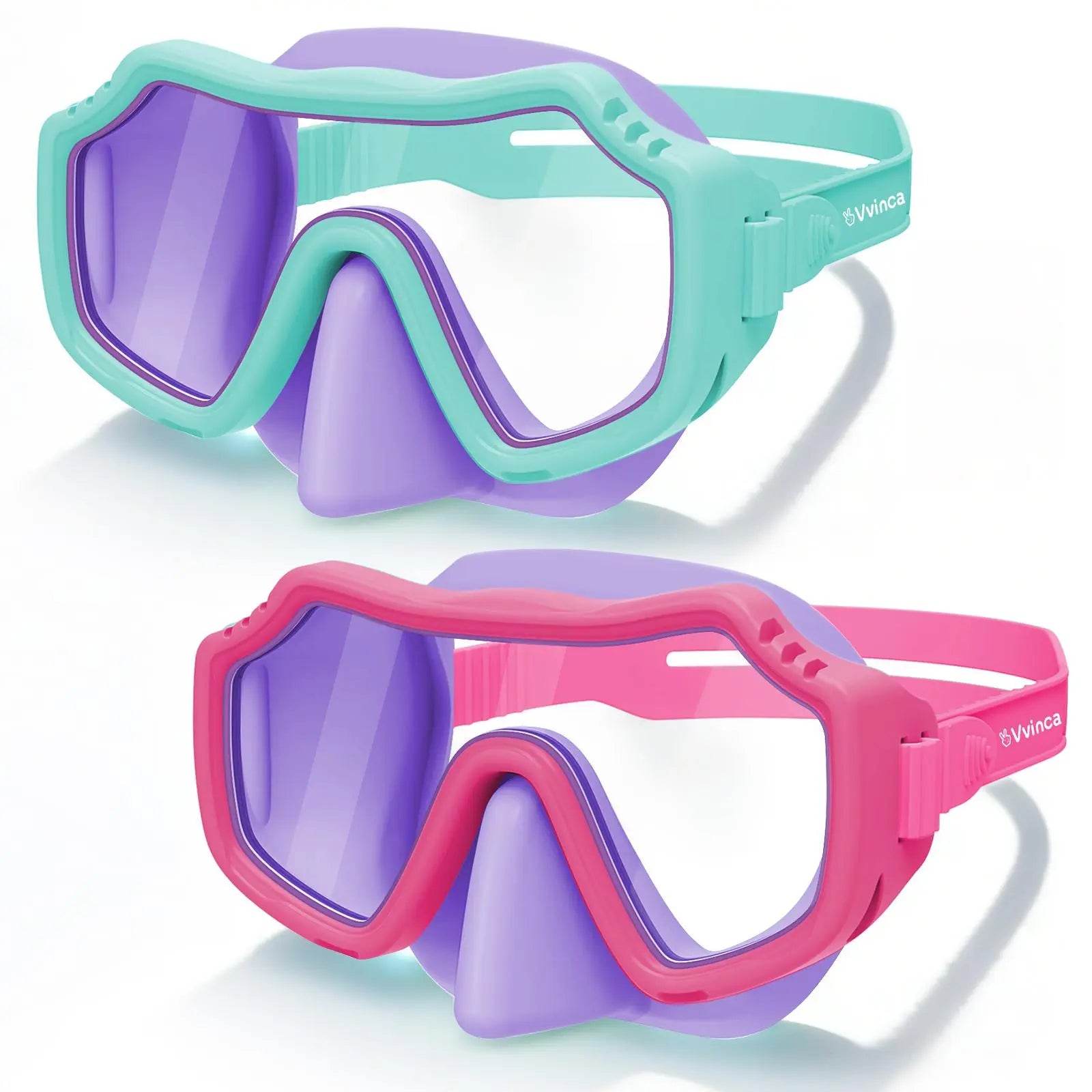 Swim Goggles 2 Pcs with Nose Cover for Ages 3-12+ Kids