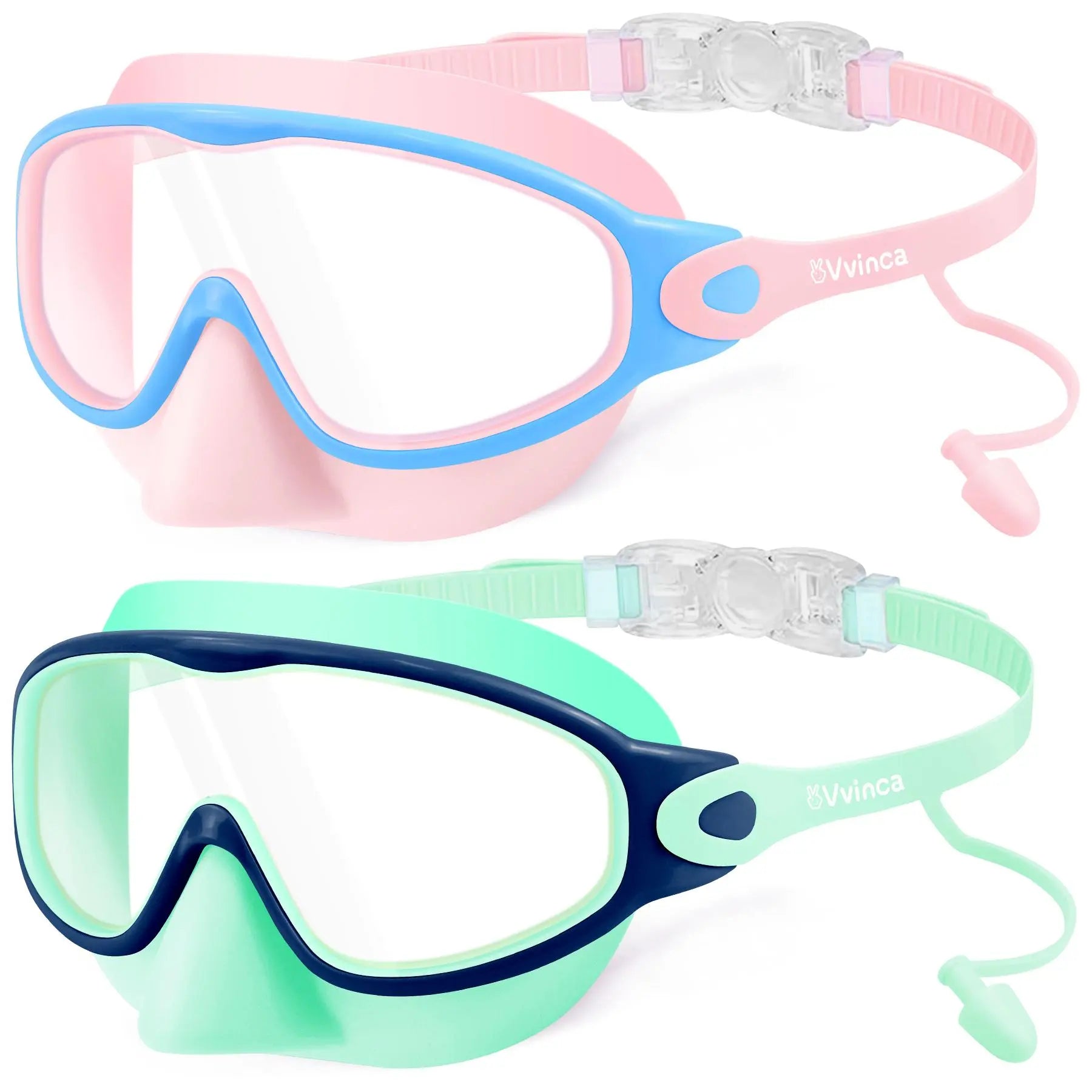 Swim Goggles 2 Pcs with Nose Cover for Ages 3-12+ Kids