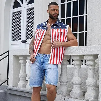 Unisex American Flag Denim Vest