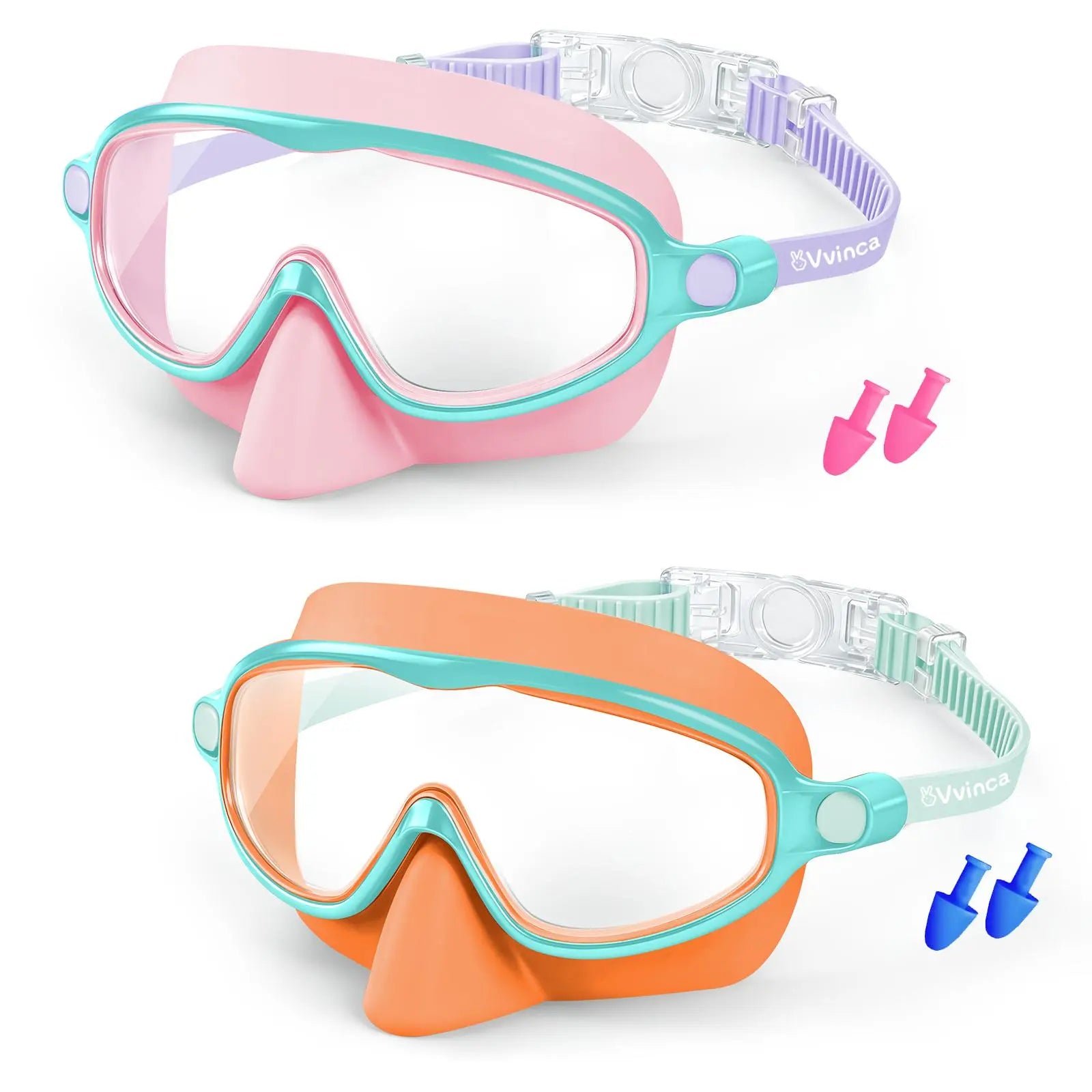 Swim Goggles 2 Pcs with Nose Cover for Ages 3-12+ Kids