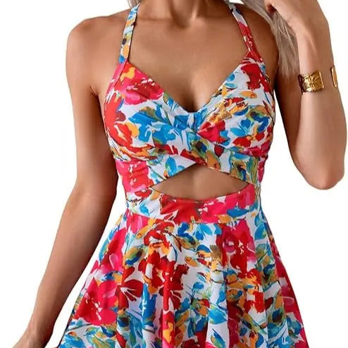 Women's Cutout One-Piece Swimdress with Tummy Control
