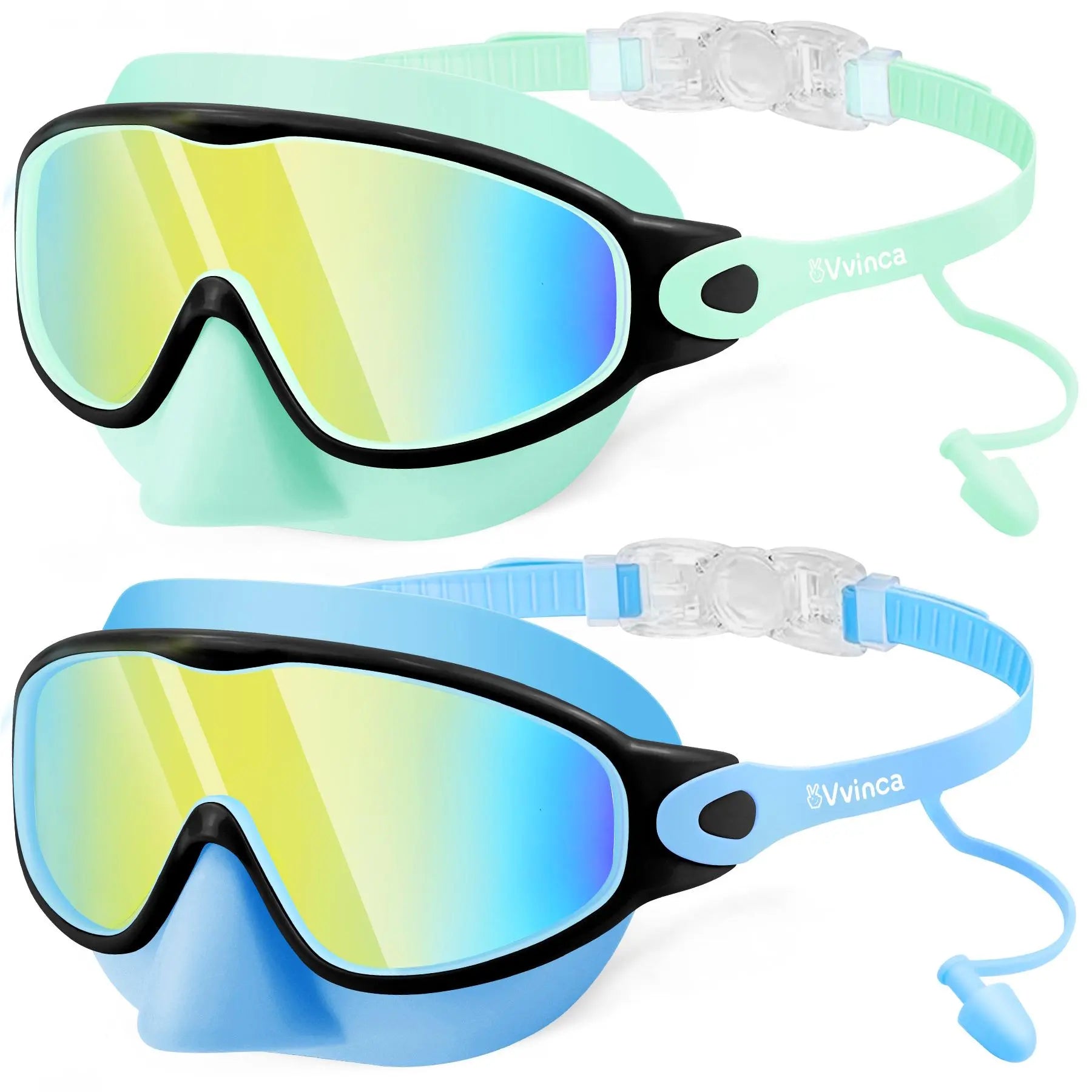 Swim Goggles 2 Pcs with Nose Cover for Ages 3-12+ Kids