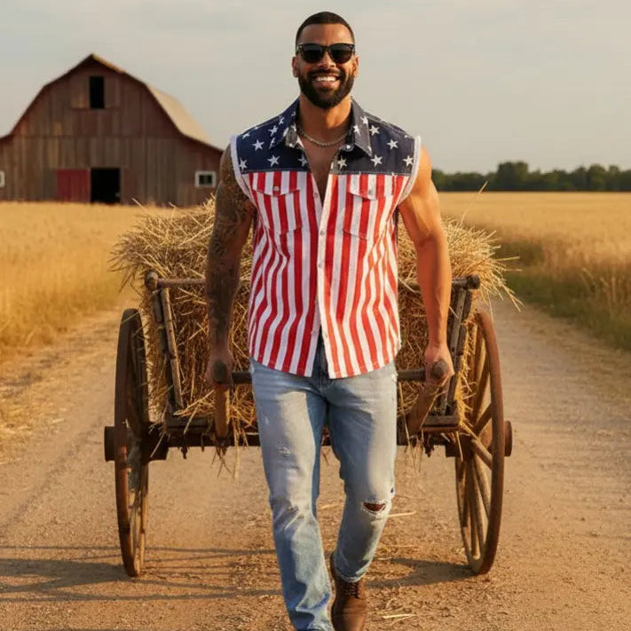Unisex American Flag Denim Vest